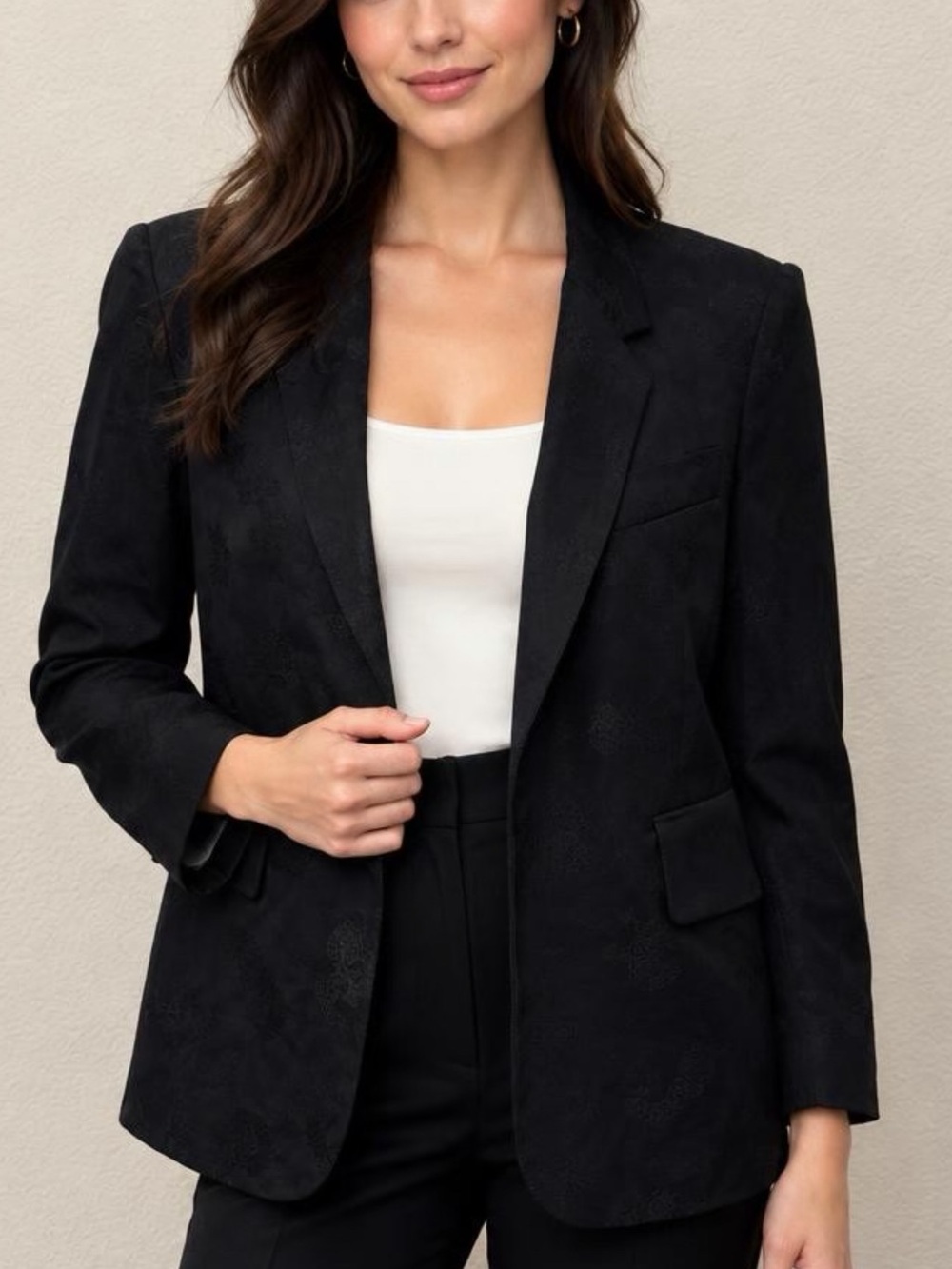 Zadig & Voltaire Black Tailored Blazer Sz 8 black satin feel paisley textured